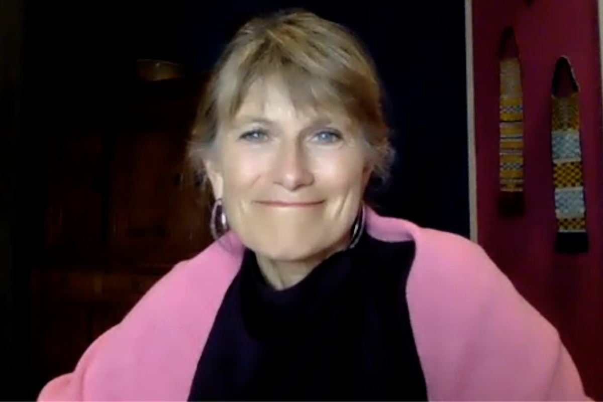 Screen grab of CEO Jacqueline Novogratz speaking by video conference