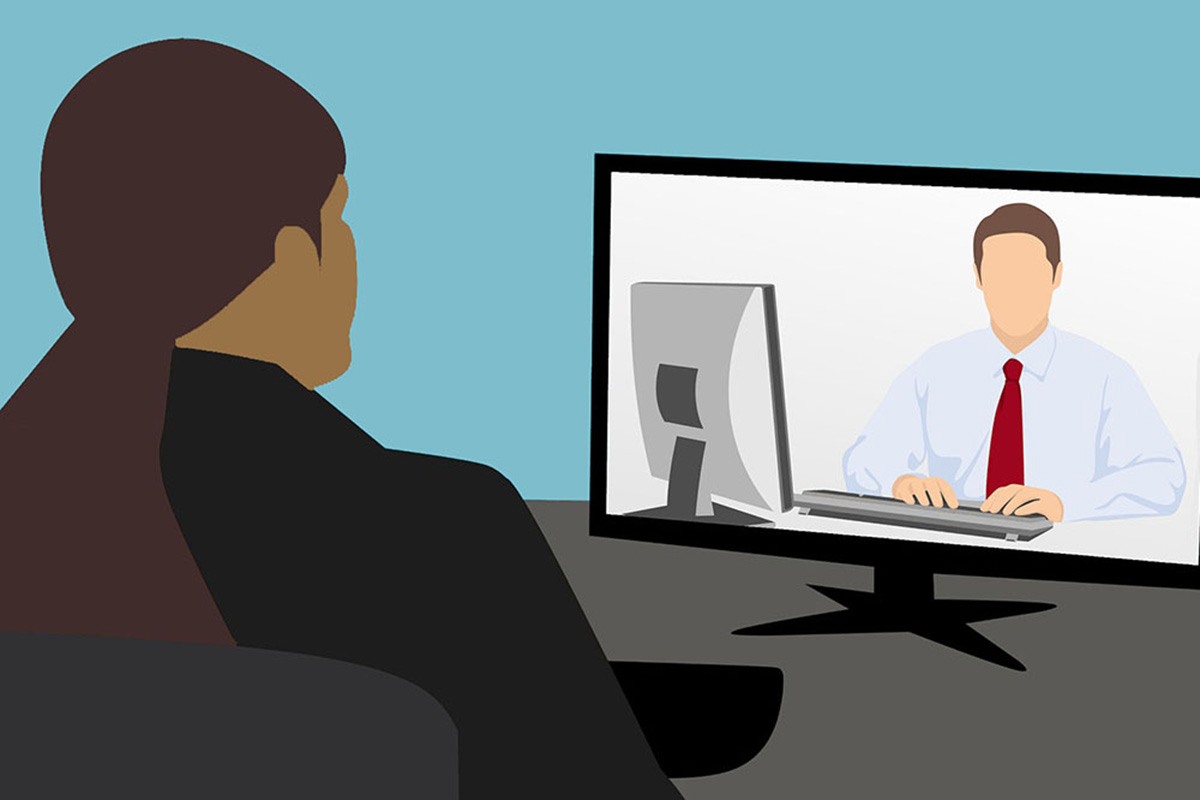 illustration of person videoconferencing on computer