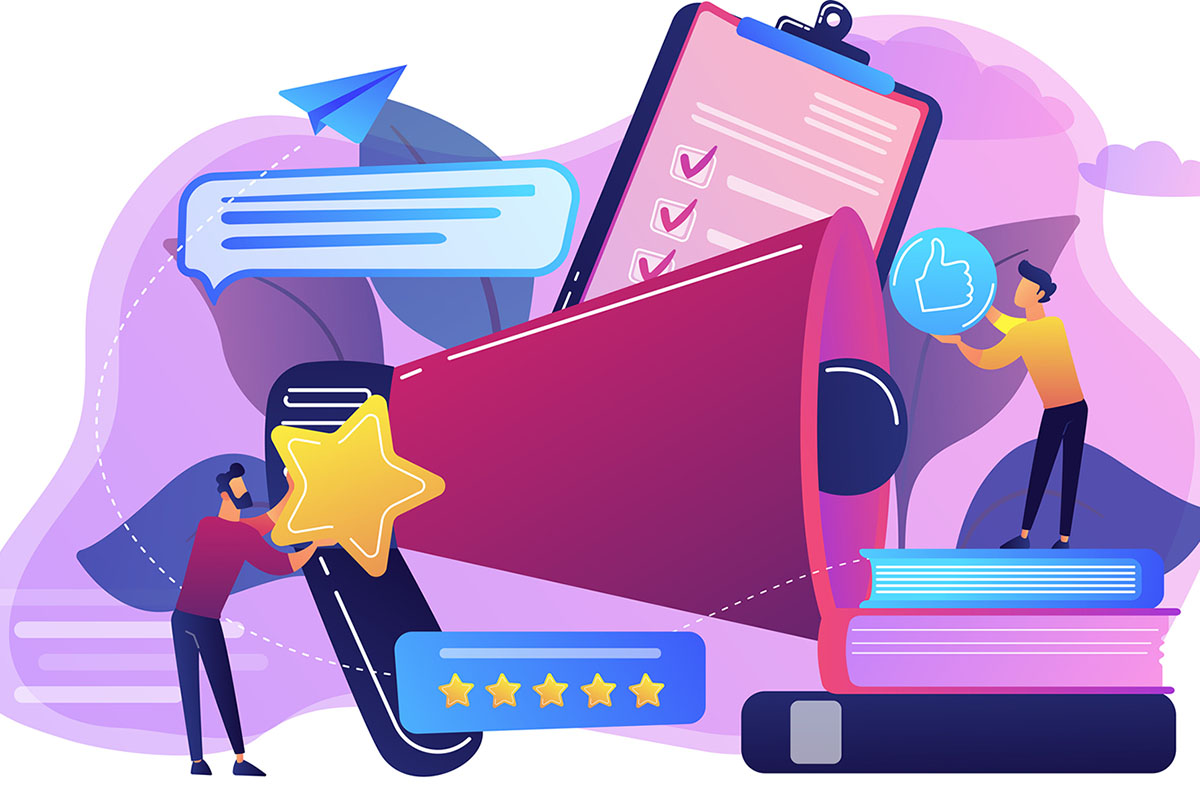 stock illustration of star, thumbs up icon and other iconography related to ratings