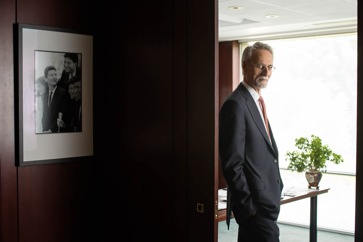 Dean Bill Boulding standing in his office at the Fuqua School of Business